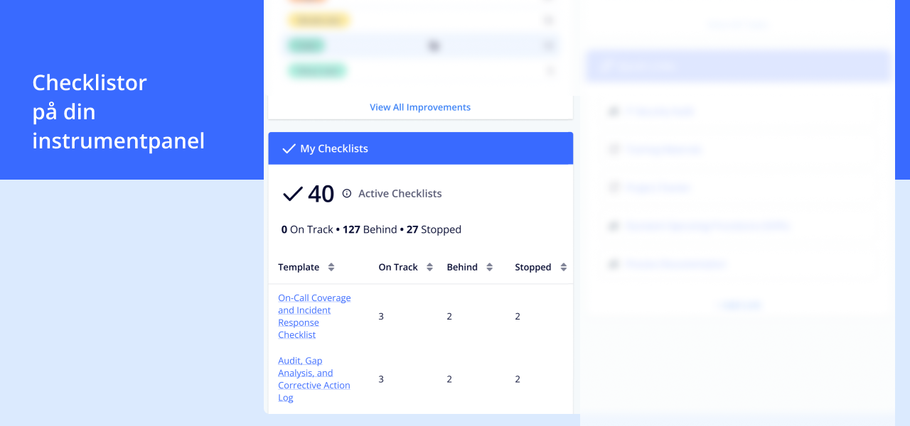 Dashboard - Snabblänkar