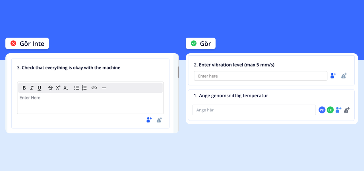 Jämförelse av vaga vs konkreta och mätbara aktiviteter i en checklista – do vs don't-exempel